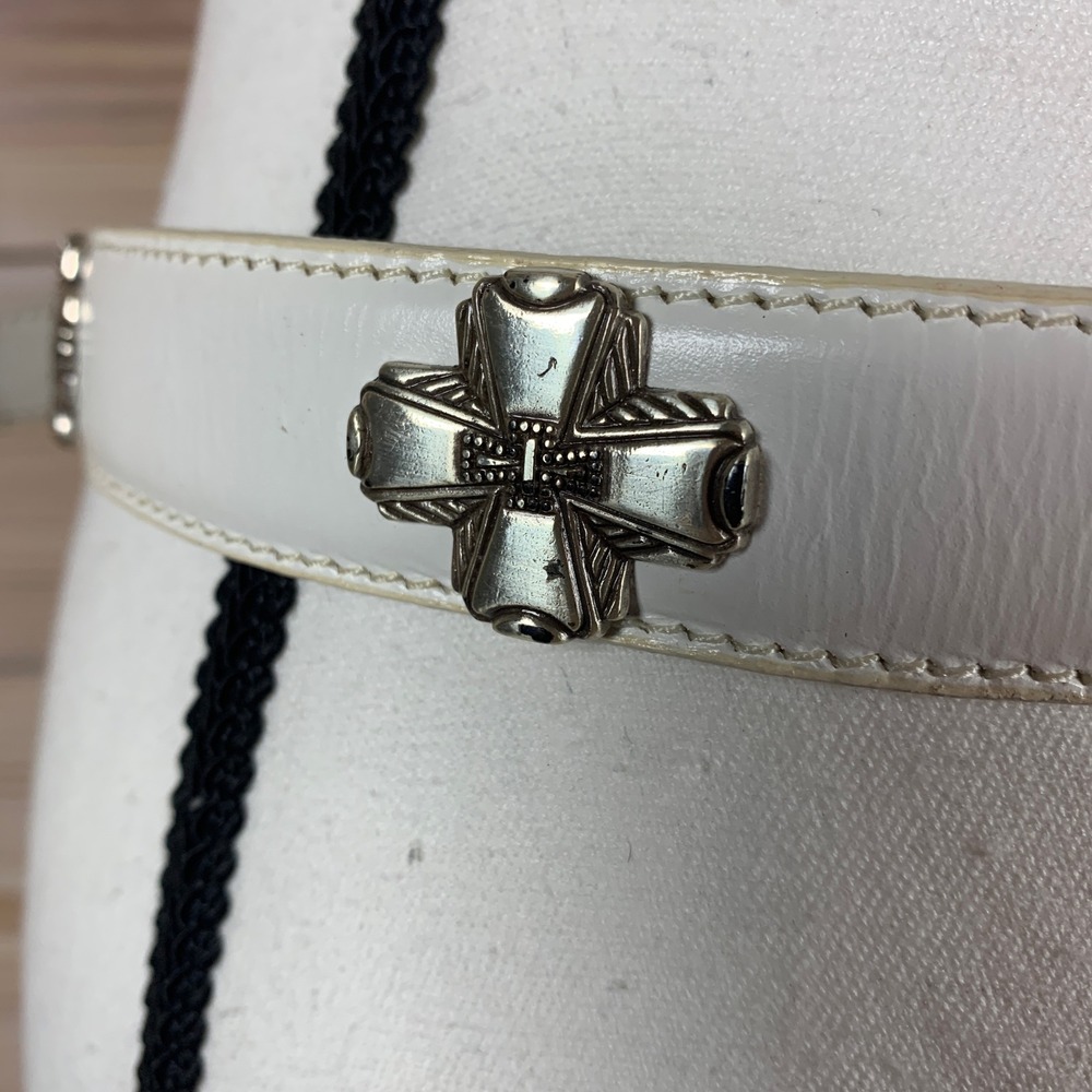 Fossil Belt Women Medium White Vintage Western Cross Concho Leather Cowgirl - Picture 3 of 12